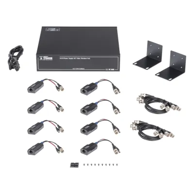 Kit de TRANSCEPTOR ACTIVO DE 8 CANALES / VIDEO+PODER en un solo Cable UTP / 150 metros en 4K, 200 metros en 5 MP/ Envía 36 Vcc y Recibe 12 Vcc / TODO INCLUIDO PARA RACK / Compatible con cámaras HD-TVI/CVI/AHD/CVBS / INSTALACIÓN LIMPIA