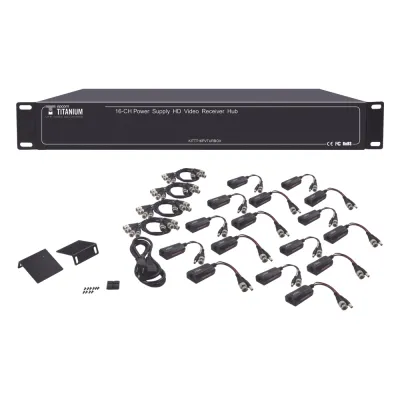 Kit de TRANSCEPTOR ACTIVO DE 16 Canales / VIDEO+PODER en un solo Cable UTP / 150m en 4K, 200m en 5 MP/ Envía 36 Vcc y recibe 12 Vcc / TODO INCLUIDO PARA RACK / Compatible con cámaras HD-TVI/CVI/AHD/CVBS / Instalación Limpia