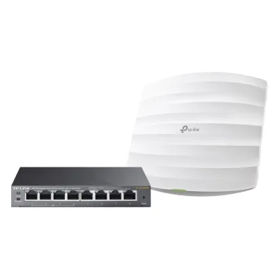 Kit de access point EAP245 y switch PoE TL-SG108PE, doble banda AC, hasta 1750 Mbps, 1 puerto Gigabit