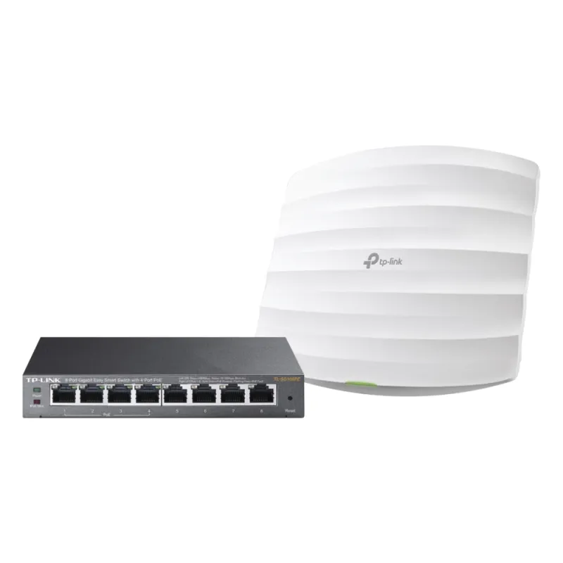 Kit de access point EAP245 y switch PoE TL-SG108PE, doble banda AC, hasta 1750 Mbps, 1 puerto Gigabit
