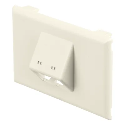 Placa de Pared Horizontal T70, Salida Para 2 Puertos Mini-Com, Con Espacios Para Etiquetas, Color Blanco Mate