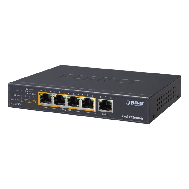 Extensor Ultra PoE de 65 Watts Con 4 Puertos Gigabit de Salida 802.3 af/at