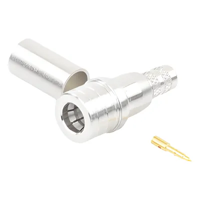 Conector QMA (Quick Mate) Macho, Anillo Plegable para RG-8/X, LMR-240, Bronce Blanco/Oro/Teflón.