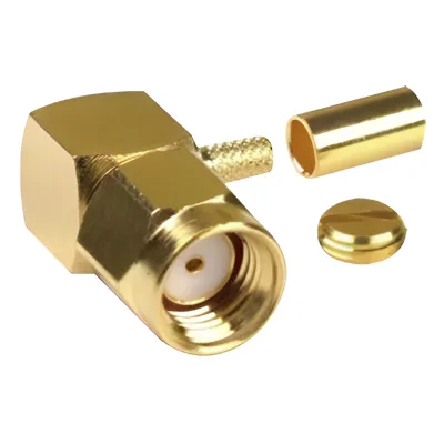 Conector SMA Macho Inverso en Ángulo Recto, Anillo Plegable/ RG-174/U, BELDEN 8216, Oro/ Oro/ Teflón.