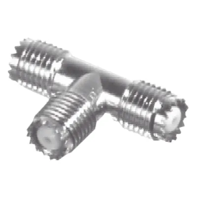 Adaptador en T, de Conector Mini-UHF Hembra a Doble Mini-UHF Hembra, Níquel/ Plata/ Teflón.