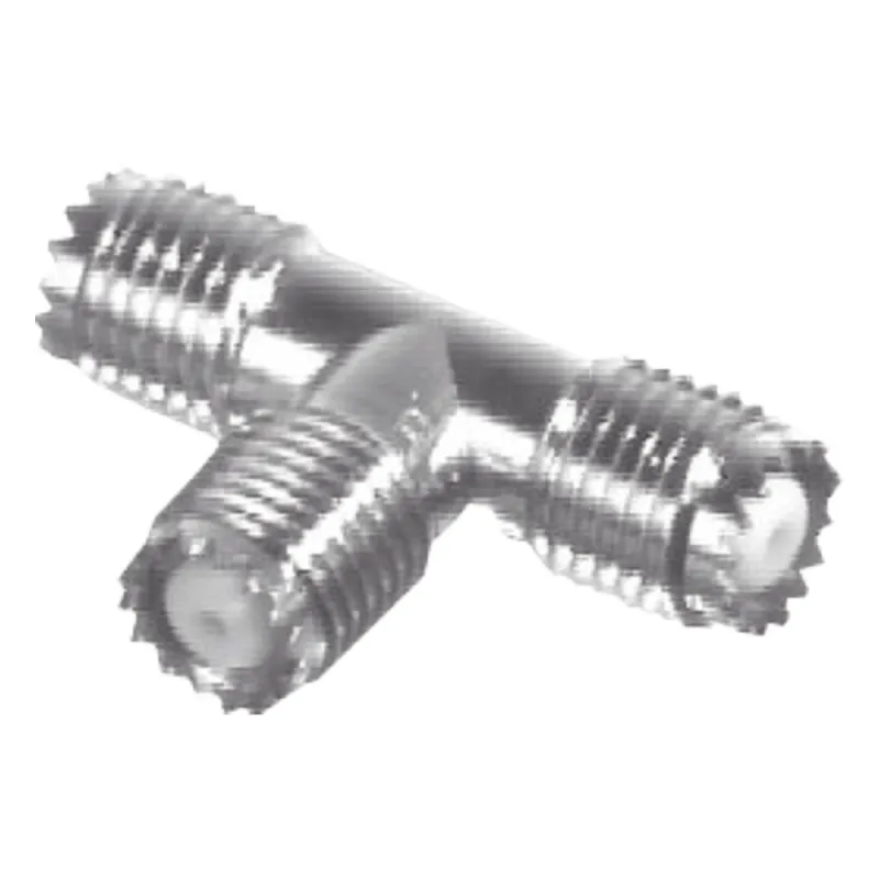Adaptador en T, de Conector Mini-UHF Hembra a Doble Mini-UHF Hembra, Níquel/ Plata/ Teflón.