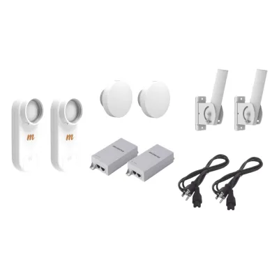 Kit de 2 radios C5X con 2 antenas de (12 dBi), rango de frecuencia extendida (4.9 a 6.4 GHz), incluye inyector POE, cable de alimentación y 2 FLEXIMOUNT-XL para alineación, distancia de hasta 3 km