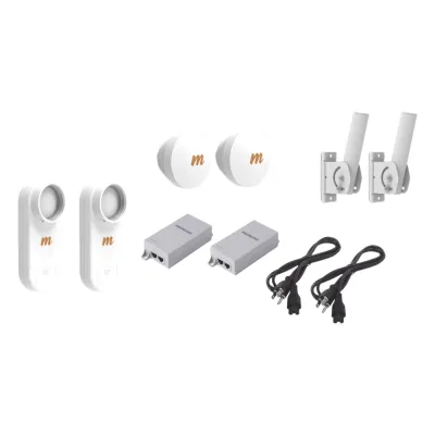 Kit de 2 radios C5X con 2 antenas de (16 dBi), rango de frecuencia extendida (4.9 a 6.4 GHz), incluye inyector POE, cable de alimentación y 2 FLEXIMOUNT-XL para alineación, distancia de hasta 6 km