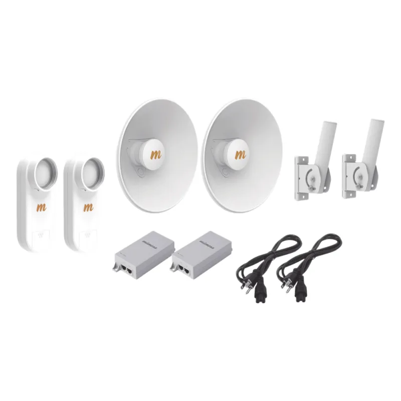 Kit de 2 radios C5X / Con antena N5-X25-2PACK (25 dBi) / Frecuencia extendida (4.9 a 6.4 GHz) / Incluye inyector POE / cable de alimentación y 2 FLEXIMOUNT-XL de / Ideal para hasta 10 km