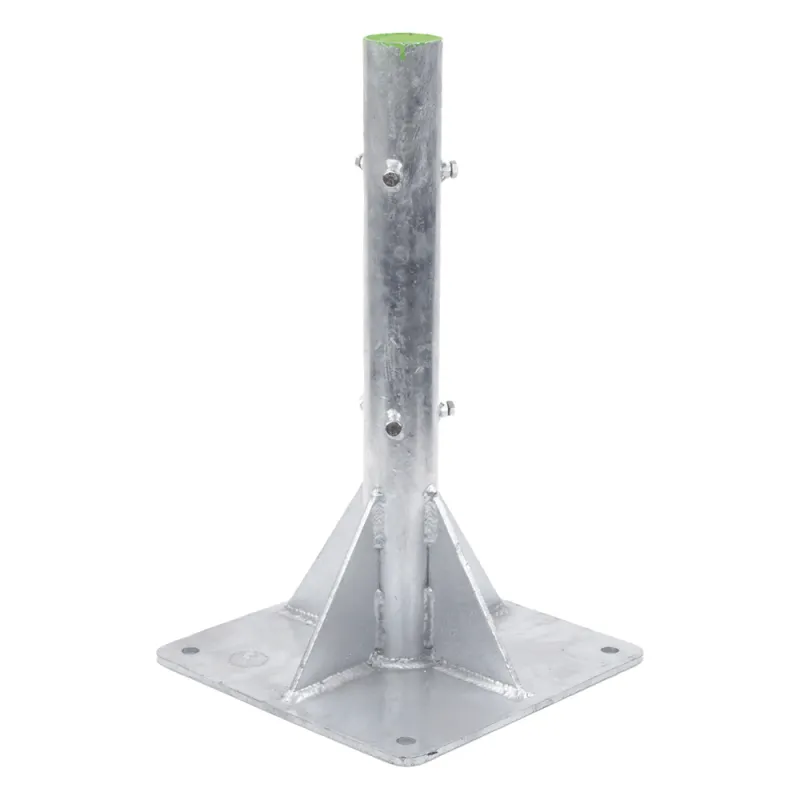 Base para Mástil Hasta 2" con Opresores, Base de 50 x 50 cm y Tubo de 80 cm Ced. 30. Galv. Inmersión.