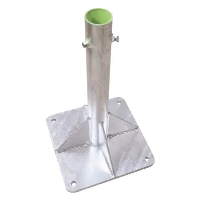 Base para Mástil Hasta 2" con Opresores, Base de 30 x 30 cm y Tubo de 50 cm Ced. 30. Galv. Inmersión.