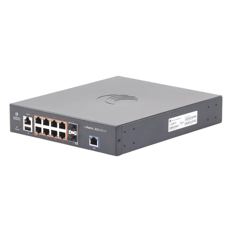 Switch cnMatrix EX2010-P capa 3 de 10 puertos(8 PoE Gigabit 802.3af/at, 2 SFP, 1 consola, 1 MNGMT, 1 USB) administración cnMaestro On-Premises (MX-EX2010PXA-U)
