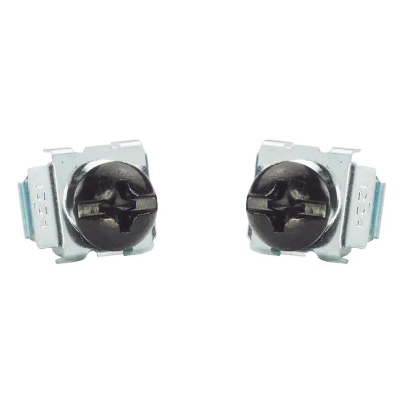 Kit de 100 Tornillos y 100 Tuercas Enjauladas M6, Para Uso en Gabinetes o Racks con Rieles con Orificios Cuadrado