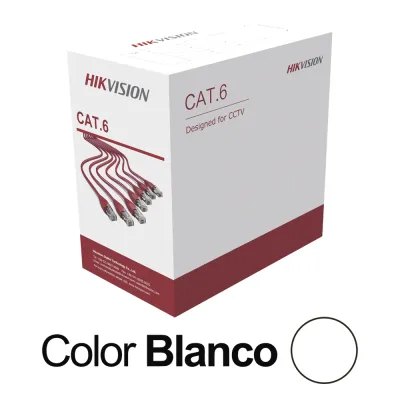 Bobina de Cable UTP 305 Metros (1000 Pies) / Cat 6 (24 AWG) / Color Blanco / PVC (CM) / Uso en Interior / CCA (Cobre con Aluminio) / Aplicaciones de CCTV y Redes de Datos