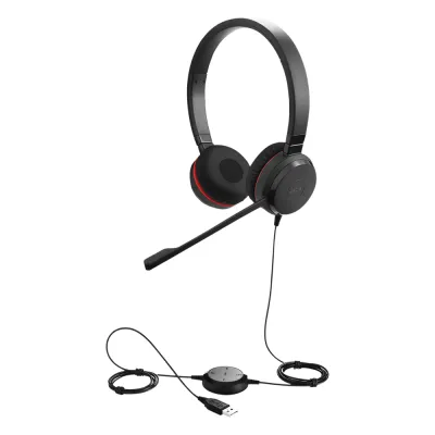 Jabra Evolve 30 Duo con conexión USB / 3.5mm, micrófono con cancelación de ruido y controlador en el cable con botones e indicadores LED (5399-829-309)