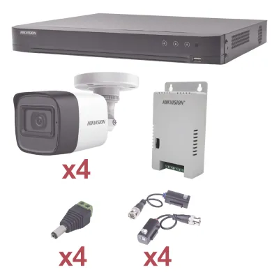 KIT TurboHD 1080p / DVR 4 Canales / 4 Cámaras Bala (exterior 2.8 mm) / Transceptores / Conectores / Fuente de Poder Profesional