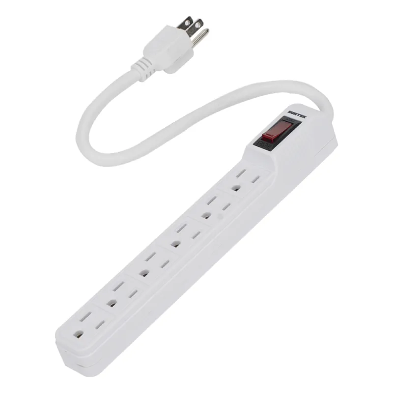 Multicontacto con cable 30 cm. 6 tomas 127 Vca línea, tierra, neutro 15 A max.