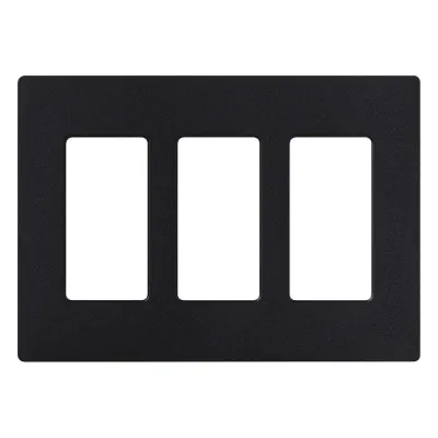 Placa de pared Satin Colors de 3 espacios sin tornillos visibles, acabado satinado color Midnight, para atenuadores, apagadores y accesorios Lutron de apertura Designer