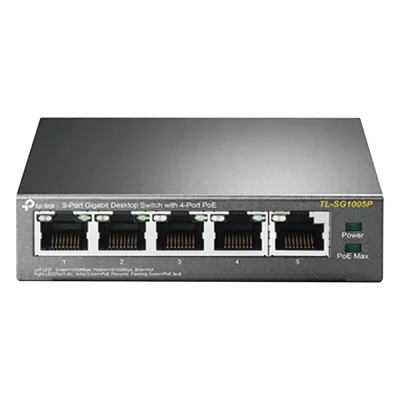 Switch Escritorio No Administrable de 5 puertos 10/100/1000 Mbps / Con 4 puertos PoE 802.3af/at de hasta 65 W / PoE Extendido hasta 250 metros