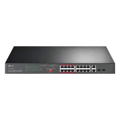 Switch PoE+ No Administrable de 16 puertos 10/100 Mbps / 2 puertos 10/100/1000 Mbps en Combo con 2 Puertos SFP / Presuuesto PoE 250 W / Extensor PoE de hasta 250 metros