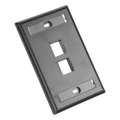 Placa de Pared NetKey Vertical, Salida Para 2 Puertos Keystone, Con Espacios Para Etiquetas, Color Negro