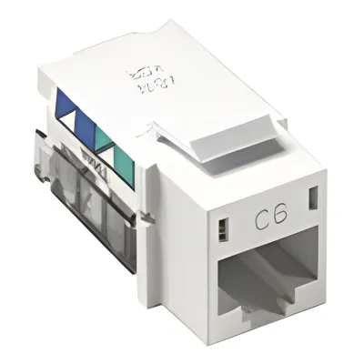Jack RJ45 categoría 6 de 8 conductores para voz y datos, inserto a presión para el frame Claro de 6 puertos, color blanco