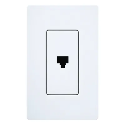 Jack telefónico de pared RJ11 de 6 conductores, diseño a ras de pared, color blanco, para placas Lutron Claro y Satin Colors (placa se vende por separado)