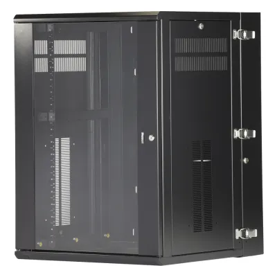 Gabinete PanZone de Montaje en Pared, de 19in, Puerta con Ventana de Seguridad, 18 UR, 635mm de Profundidad, Color Negro