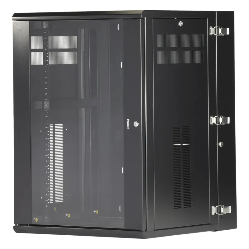 Gabinete PanZone de Montaje en Pared, de 19in, Puerta con Ventana de Seguridad, 18 UR, 635mm de Profundidad, Color Negro