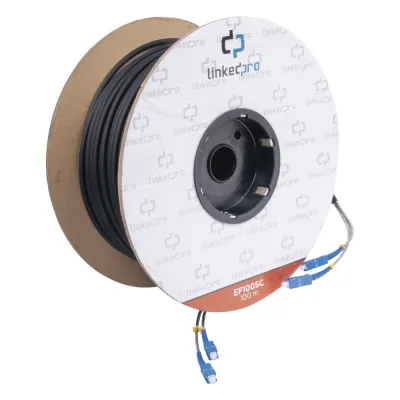 Carrete de Fibra Óptica Monomodo con Conectores SC-SC Duplex, Reforzada con Kevlar, de 100 Metros (328.08 Pies)
