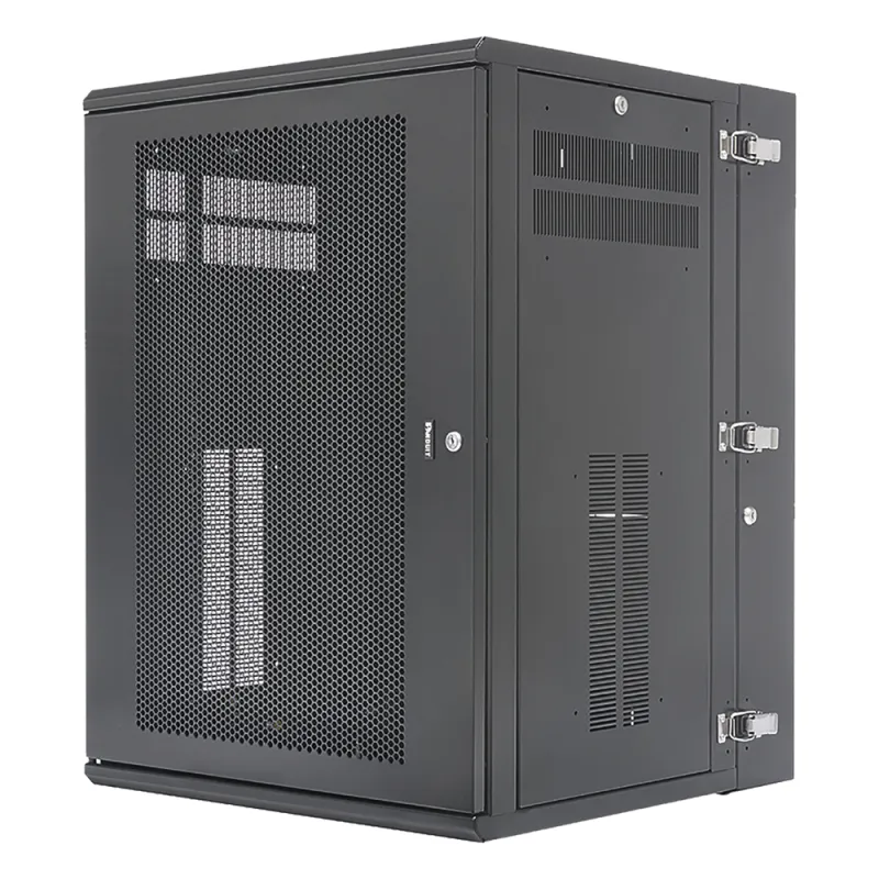 Gabinete PanZone de Montaje en Pared, de 19in, Puerta Ventilada, 18 UR, 635mm de Profundidad, Color Negro