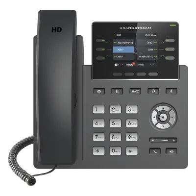 Teléfono IP Grado Operador, 3 líneas SIP con 6 cuentas, puertos Gigabit,PoE, pantalla a color 2.4", codec Opus, IPV4/IPV6 con gestión en la nube GDMS