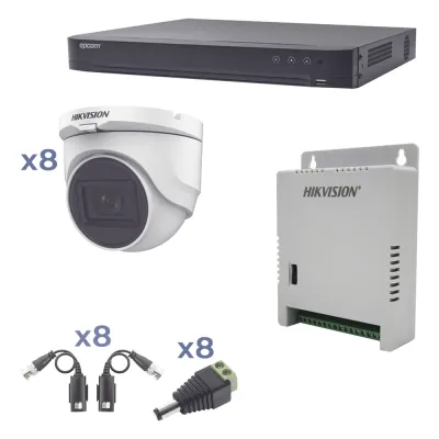 Kit TURBOHD 1080p / DVR 8 Canales / 8 Cámaras Turret (exterior 2.8 mm) / Conectores / Transceptores / Fuente de Poder Profesional hasta 15 Vcc para Larga Distancia