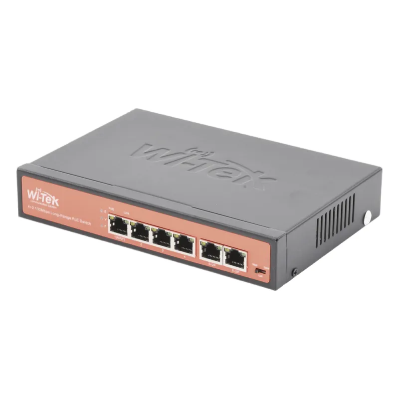 Switch PoE No administrable / PoE de Largo Alcance Hasta 250m / 4 Puertos PoE 10/100Mbps (Puerto 1 Hasta 60W, Puertos 2,3 y 4 Hasta 30W) + 2 Puertos 10/100Mbps Uplink / Presupuesto 65 W / Plug and Play