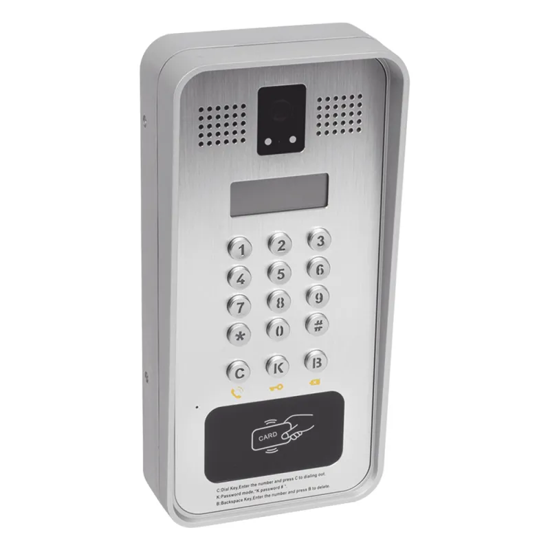 Video portero IP/SIP Con Cámara y pantalla LCD, 2 Relevadores Integrados (entrada y salida), Onvif y lector de tarjetas RFID, puerto WIEGAND (entrada).