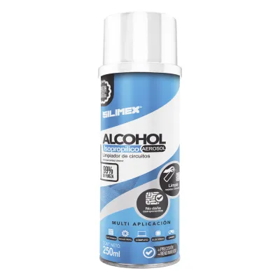 Alcohol Isopropilico en Aerosol para limpieza de equipos de vídeo, fibra óptica, cómputo, y equipo telefónico 250 ml