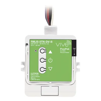 Módulo de atenuación PowPak inalámbrico con control 0-10 V de hasta 60 mA e interruptor de 8 A, 120/277 V, tecnología Clear Connect RF, compatible con hub Vive de Lutron