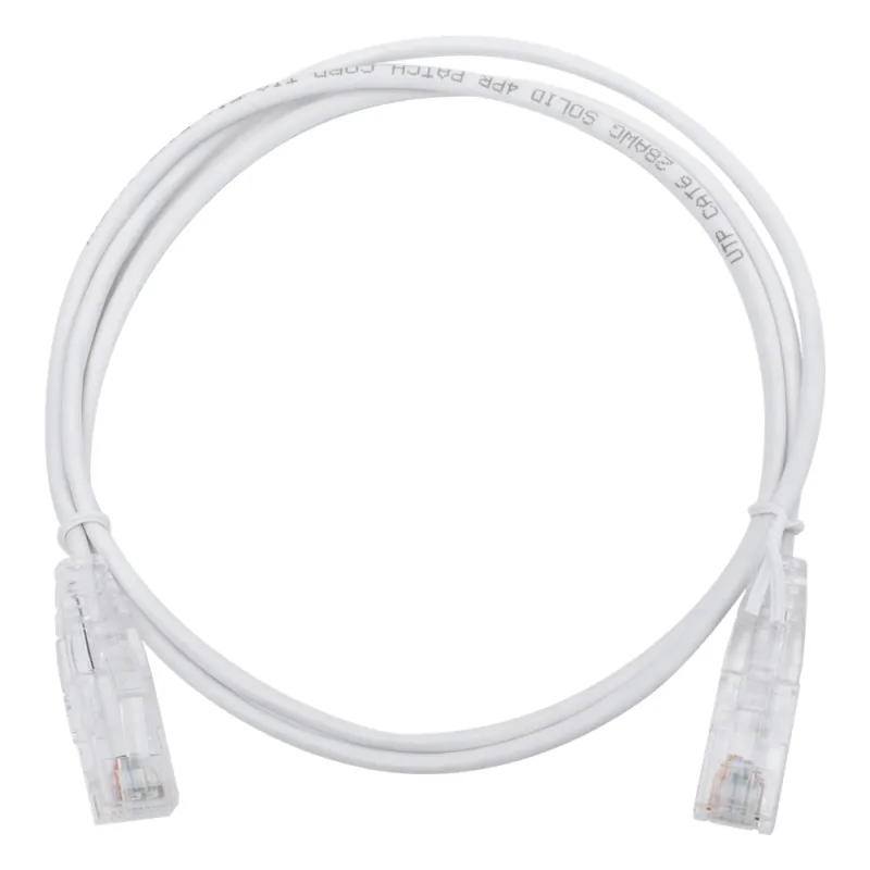 Cable de Parcheo Slim UTP Cat6 - 1 Metro (3.28 Pies), Blanco, Diámetro Reducido (28 AWG)