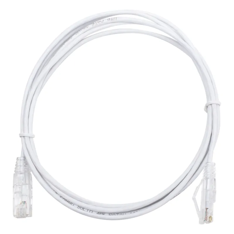 Cable de Parcheo Slim UTP Cat6 - 2 Metros (6.56 Pies) Blanco Diámetro Reducido (28 AWG)