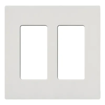 Placa de pared de 2 espacios sin tornillos visibles en acabado Snow satinado, compatible con atenuadores e interruptores Lutron Maestro, Diva, Claro y controles Pico
