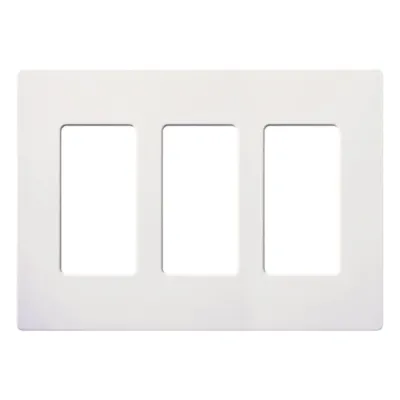 Placa de pared de 3 espacios sin tornillos visibles en acabado Snow satinado, compatible con atenuadores e interruptores Lutron Maestro, Diva, Claro y controles Pico