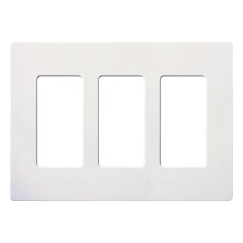 Placa de pared de 3 espacios sin tornillos visibles en acabado Snow satinado, compatible con atenuadores e interruptores Lutron Maestro, Diva, Claro y controles Pico