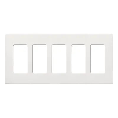 Placa de pared de 5 espacios sin tornillos, acabado satinado color Snow, para atenuadores e interruptores Maestro, Diva, Skylark y controles Pico