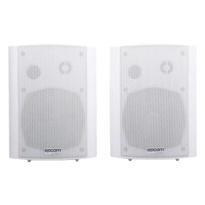 Altavoces Amplificada de Montaje en Pared 5"+1.5" | RMS 20W@8ohms y Pasivo 20W | Material ABS | Reja Metálica | Bracket de Metal | Color Blanco