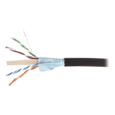 Bobina de Cable Blindado F/UTP de 4 Pares, Para Exterior con Gel, Cat6A (23 AWG), Industrial para Climas Extremos, Enterrado Directo, Color Negro, 305 Metros (1000 Pies)