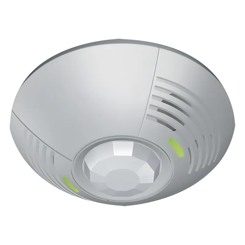 Sensor de ocupación de techo con doble tecnología ultrasónica e infrarroja, cobertura de 46 m² a 180 grados, relevador SPDT y fotocelda, integrable a sistemas Lutron
