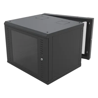 Gabinete Abatible de Pared (Con Marco Trasero) con Rack 19" de 12 Unidades. Ventana de Cristal Templado.