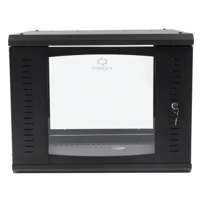 Gabinete Abatible de Pared (Con Marco Trasero) con Rack 19" de 9 Unidades. Ventana de Cristal Templado.