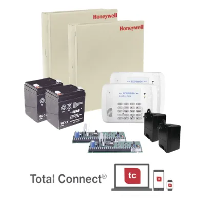 Kit con 2 paneles de alarma híbridos VISTA-48LA con teclado alfanumérico, receptor inalámbrico, batería y transformador