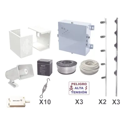 KIT ESENCIAL PARA 25Mts PERIMETRALES DE CERCO ELÉCTRICO PARA PROTECCIÓN DE ROBOS EN CASAS, NEGOCIOS, BODEGAS,ETC.